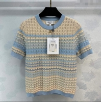 Reasonable Price Chanel Knit T-shirt CH041828 Beige/Blue 2024