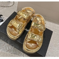 Top Design Chanel Calfskin Platform Strap Sandals with Metal-Tone CC Gold 0322082