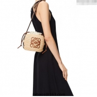 Famous Brand Loewe Beehive Basket bag in raffia straw and calfskin 89175 Black 2024