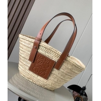 Pretty Style Loewe Small Basket bag in raffia straw and calfskin 8004 Brown 2024