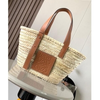 Pretty Style Loewe Medium Basket bag in raffia straw and calfskin 8005 Brown 2024