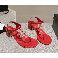 Grade Quality Chanel Lambskin Heel Thong Sandals 4.5cm with Chain CC and Crystals Red 0322095