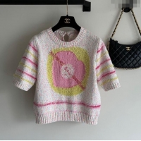 Affordable Price Chanel Knit Short-sleeved Sweater CH041908 Whtie/Pink 2024