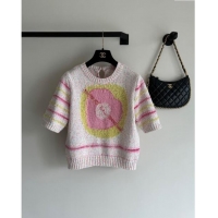 Affordable Price Chanel Knit Short-sleeved Sweater CH041908 Whtie/Pink 2024