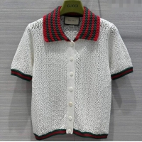 Famous Brand Gucci Knit Short-sleeved Sweater G041918 White 2024