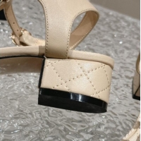 Buy Luxury Chanel Lambskin Heel Thong Sandals 4.5cm with Chain CC and Crystals Beige 322097