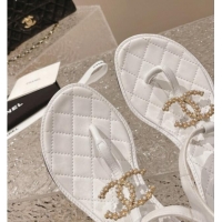 Big Discount Chanel Lambskin Heel Thong Sandals 4cm with Pears CC White 322107