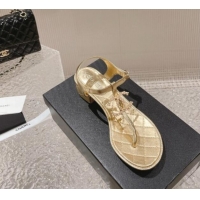 Perfect Chanel Lambskin Heel Thong Sandals 4cm with Pears CC Gold 0322108