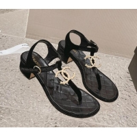 Shop Duplicate Chanel Velvet Heel Thong Sandals 4cm with Pears CC Black 0322110