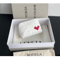 Top Quality Bottega Veneta Intrecciato Leather Beauty Pouch with Red Heart 764044 White 2024