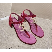 Generous Chanel Velvet Heel Thong Sandals 4cm with Pears CC Purple 322112