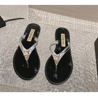 Luxury Chanel Calfskin Flat Slide Thong Sandals with Metal-Tone CC Silver 0322119