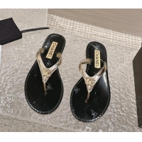 Top Grade Chanel Calfskin Flat Slide Thong Sandals with Metal-Tone CC Black 322121