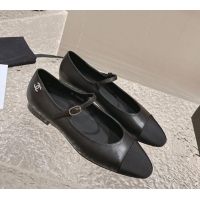 Low Cost Chanel Calfskin & Grosgrain Mary Janes Ballet Flat with Crystals CC Black 322125