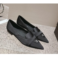 Good Looking Chanel Fabric & Grosgrain Pointed Ballet Flat Black 0322128