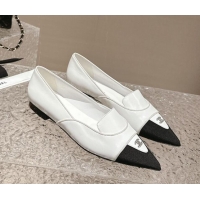 Best Grade Chanel Lambskin & Grosgrain Pointed Ballet Flat White 0322129