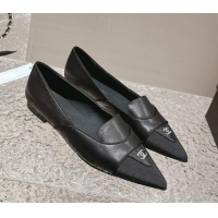 Stylish Chanel Lambskin & Grosgrain Pointed Ballet Flat Black 0322130