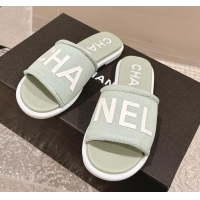 Purchase Chanel Knit Fabric Flat Slide Sandals with Logo Green 322132