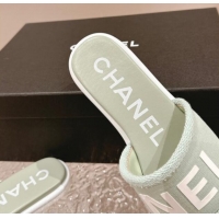 Purchase Chanel Knit Fabric Flat Slide Sandals with Logo Green 322132