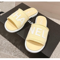 Durable Chanel Knit Fabric Flat Slide Sandals with Logo Yellow 0322136