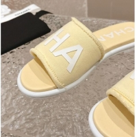 Durable Chanel Knit Fabric Flat Slide Sandals with Logo Yellow 0322136