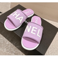 Lowest Cost Chanel Knit Fabric Flat Slide Sandals with Logo Purple 0322137