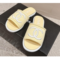 Charming Chanel Knit Fabric Flat Slide Sandals with CC Yellow 0322141