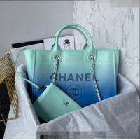 New Design Chanel Shaded Calfskin Shopping Bag AS3351 Turquoise Green/Blue 2024