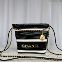 Top Quality Chanel Shiny Calfskin 22 Mini Shopping Bag AS3980 with Stripes Black 2024