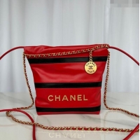 Trendy Design Chanel Shiny Calfskin 22 Mini Shopping Bag AS3980 with Stripes Red 2024