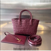 Classic Fashion Bottega Veneta Mini Cabat Tote Bag in Intreccio Alligator Embossed Leather 717712 Barolo Red 2024