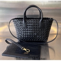 Luxury Cheap Bottega Veneta Mini Cabat Tote Bag in Intreccio Alligator Embossed Leather 717712 Black 2024