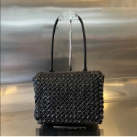 Good Looking Bottega Veneta Patti Top Handle Bag in Intreccio Patent Leather 709420 Black 2024