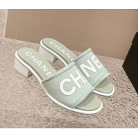 Best Grade Chanel Knit Fabric Heel Slide Sandals with Logo Green 0322149