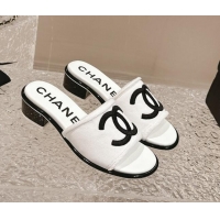 Sumptuous Chanel Knit Fabric Heel Slide Sandals with CC White/Black 322151