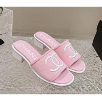 Buy Luxury Chanel Knit Fabric Heel Slide Sandals with CC Pink 322152