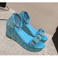 Best Price Chanel Glitters Wedge Sandals Blue 323001