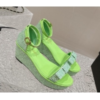 Shop Duplicate Chanel Glitters Wedge Sandals Green 0323003