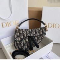 Top Grade Dior Mini Saddle Bag with Strap in Dior Oblique Jacquard CD8026 Blue 2023