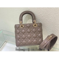 Unique Grade Dior Small Lady Dior My ABCDior Bag in Cannage Lambskin CD8028 Taupe Grey 2023