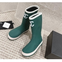 Top Design Chanel Rubber Platform Rain Boots with CC Green 323038