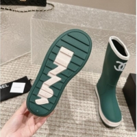 Top Design Chanel Rubber Platform Rain Boots with CC Green 323038