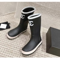 Luxurious Chanel Rubber Platform Rain Boots with CC Black 0323039