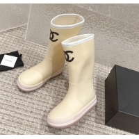 Cheap Price Chanel Rubber Platform Rain Boots with CC Light Beige 323040