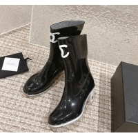 Unique Style Chanel patent Rubber Heel Rain Boots with CC Black 323042