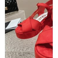 Good Quality Chanel Suede Wedge Sandals with Crystal CC G39918 Red 323048