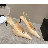 Most Popular Chanel Calfskin Slingback Pumps with Framed CC Beige 323052