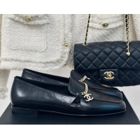 Luxury Chanel Calfskin Moccasins Loafers with CC Chain G45568 Black 323054