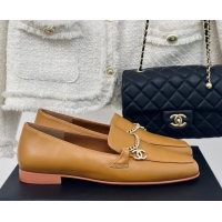 Sophisticated Chanel Calfskin Moccasins Loafers with CC Chain G45568 Yellow 323055