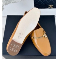 Sophisticated Chanel Calfskin Moccasins Loafers with CC Chain G45568 Yellow 323055